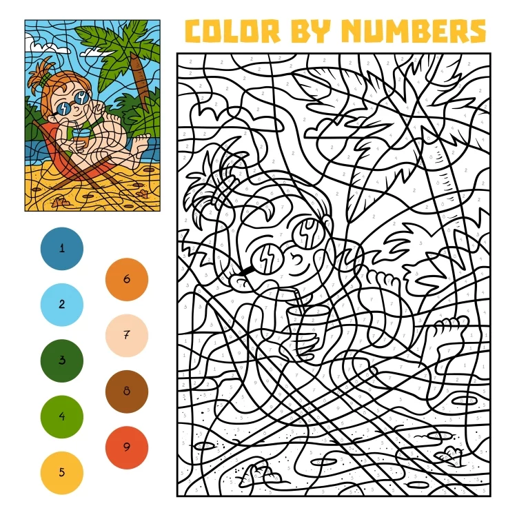Girl on a deck-chair: Color by number for Adults