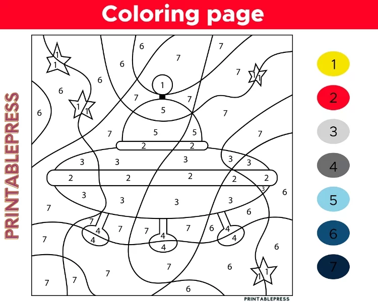 Cartoon aliens UFO: Color by Number for Kids